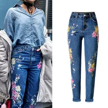Весенняя мода, женские джинсовые штаны, длинные прямые джинсы, 3D Цветы, вышивка, высокая талия, женские джинсы, леггинсы, брюки размера плюс