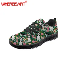 WHEREISART Apartamentos Das Mulheres Da Forma Bonito Husky Impressão Malha Sapatas Das Senhoras Lace-up Sneakers Leves para Adolescentes Beathable Flat Shoes