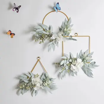 

Wall Hanging Garland Decoration For Home Wedding Wrought Iron Geometric Wreaths Party Artificial Silk Flower Decoration