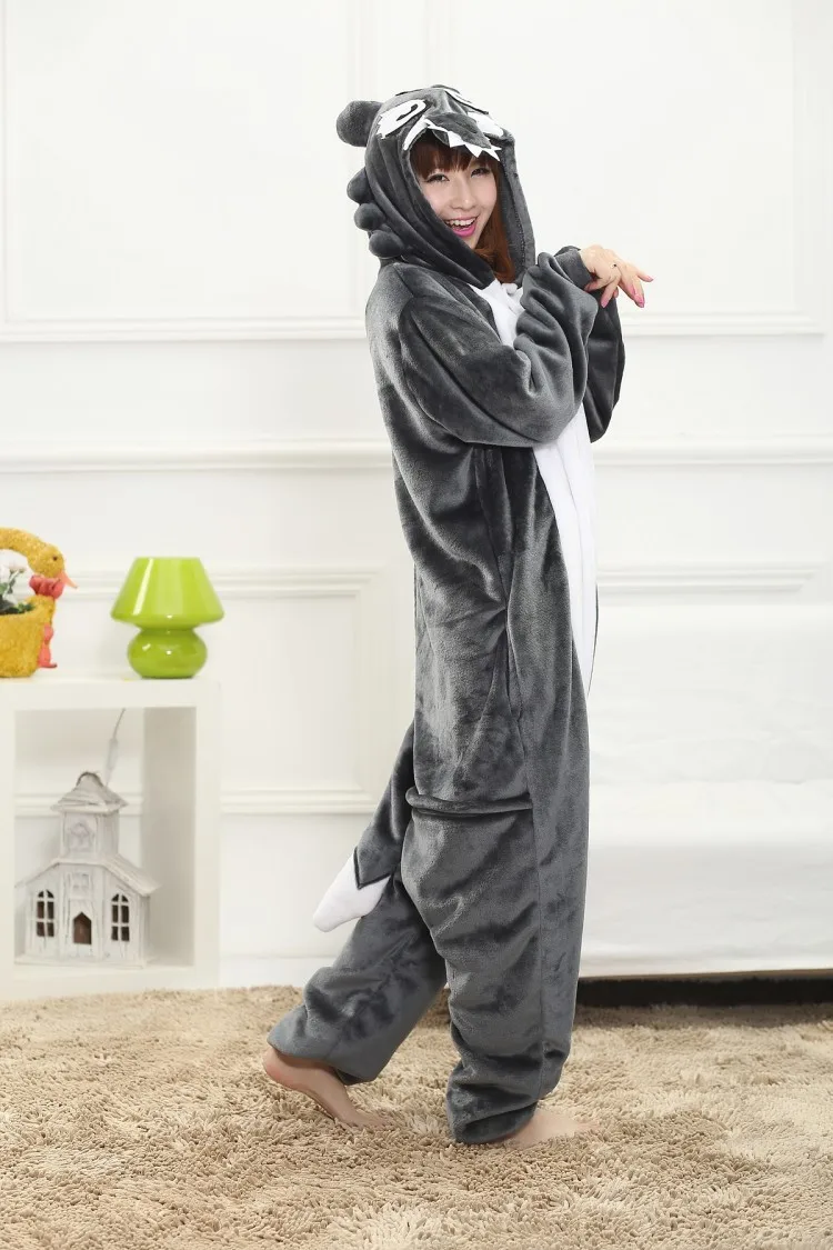 Кигуруми Хэллоуин животных волк Onesie Пижамный комплект для взрослых пижамы спальный костюм одежда для сна унисекс серый косплей костюмы для мужчин wo мужчин с капюшоном