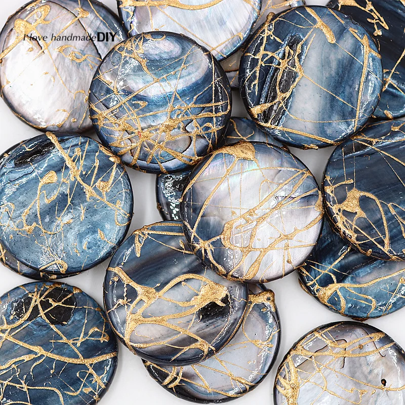 

10 pcs/lot Round Shape Natural Stone Beads Graffiti gold line Necklace DIY Beads for Jewelry Making Accessories PJ0127-10