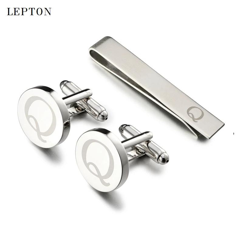 LEPTON Alphabet Cufflinks & Tie Clip Set for Men - Elegant Wedding & Business Accessory