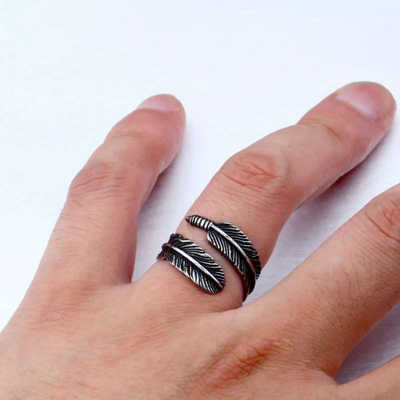 BEIER New Designed Vintage Feather 316L Stainless Steel Rerto Leave Ring For Man Woman Never Fade BR8 304|ring for|rings for mendesigner ring |