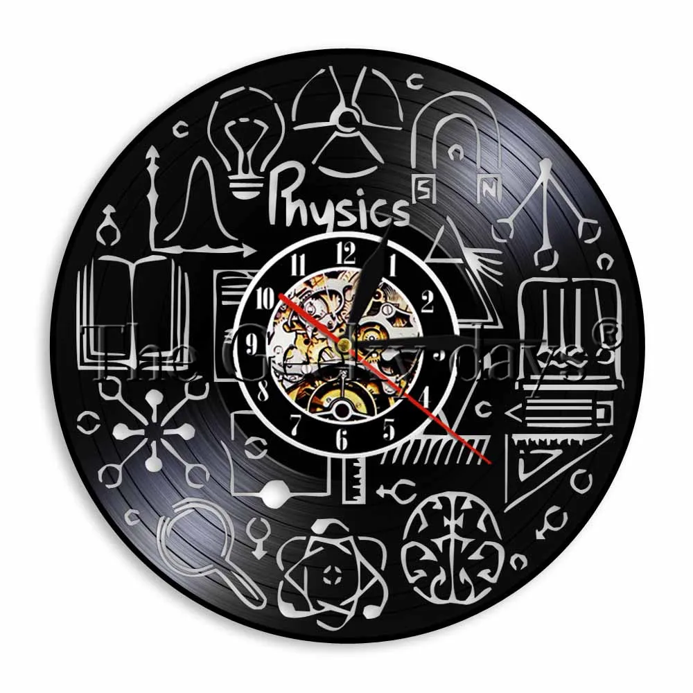 1Piece Physics Vinyl Record Wall Clock Study Theme Classroom Decorative