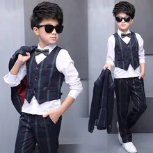 Костюм для мальчиков, блейзеры, детская одежда, костюм для мальчиков+ штаны+ жилет+ рубашка+ галстук-бабочка, комплект из 5 предметов,, 115-155 см, в полоску