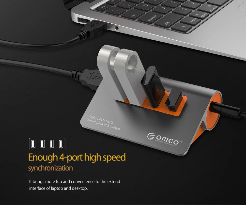 ORICO USB3.1 Gen2 концентратор Алюминиевый usb-хаб PC сплиттер 10 Гбит/с супер скорость с 12 В адаптер питания для samsung Galaxy S9/S8/Note