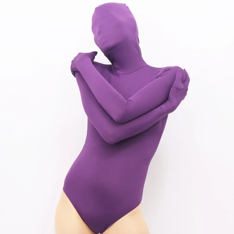 MS019) сексуальный черный лайкра фетиш комбинезон Хэллоуин высокая эластичность молочный шелк треугольник соединенный трико унисекс костюмы зентай - Цвет: Фиолетовый