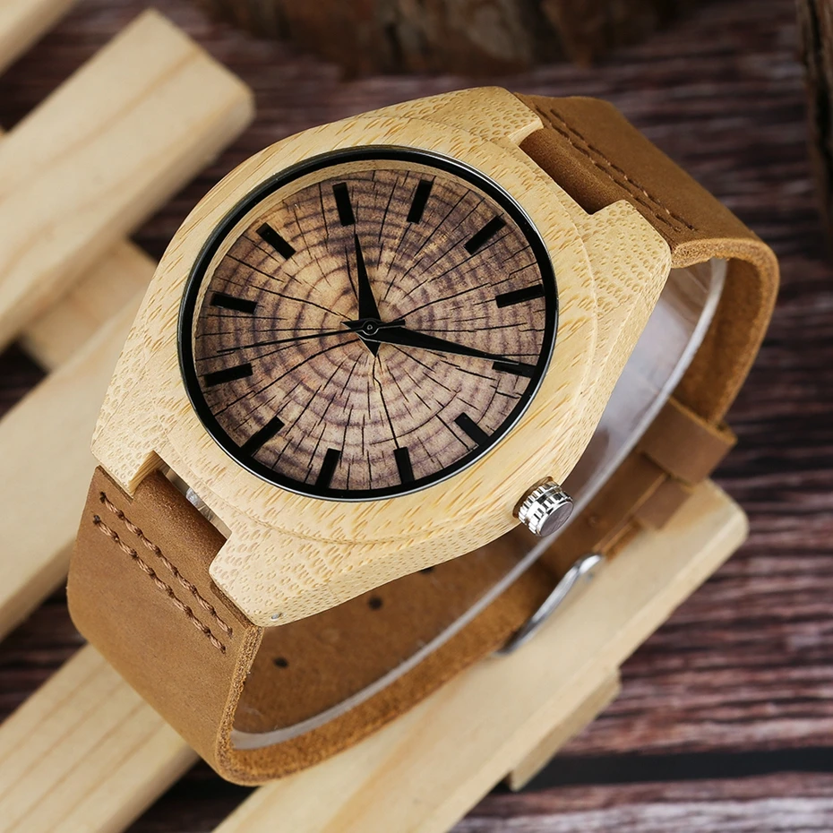 Natural Wood Watch for Men Unique Growth Ring Dial Retro Crafts Quartz Analog Hours Clock Male Genuine Leather Relogio Masculino (22)