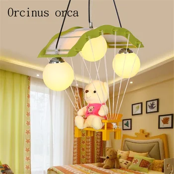 

Cartoon LED bear doll chandelier parachut children's room lamp Girl Bedroom pendant lamp kindergarten decorative lamp