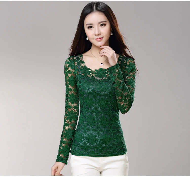 blouses & shirts Plus size S-5XL 2018 New fashion Women's Lace Crochet Blouses Shirts Long Sleeve Sexy Tops Women Lace Blouse camisa feminina long sleeve blouse