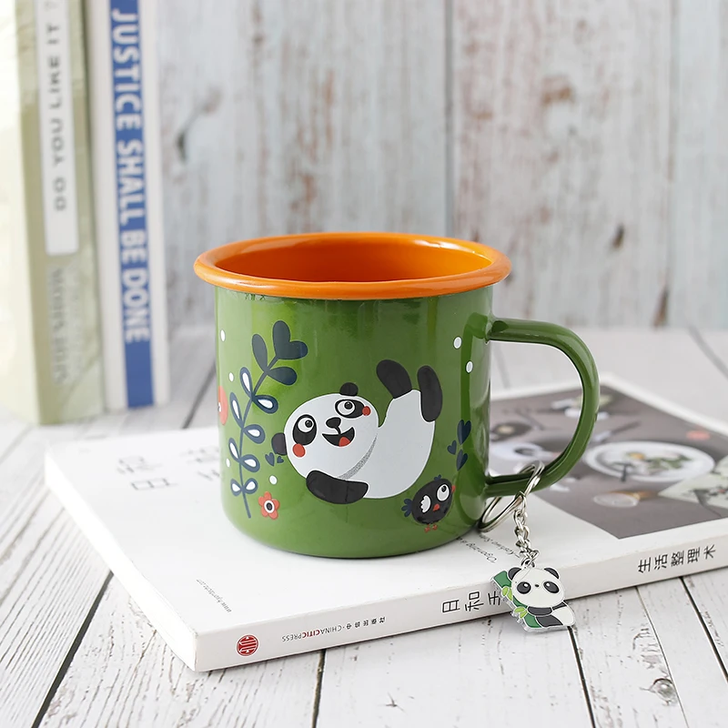 

WAF Panda A Series Mug Orange Green Cup With Lovely Panda Pendant Gift Box Enamel Mugs Baby Panda Private Gift For Friend