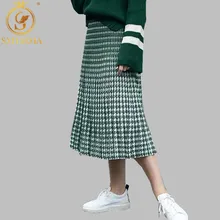 Женская плиссированная юбка из трикотажа, длинная юбка с твидовым узором "хаундстут", с завышенной талией, А-силуэт, стильный винтажный вариант для офиса, элегантная модель для женщин на осень и зиму