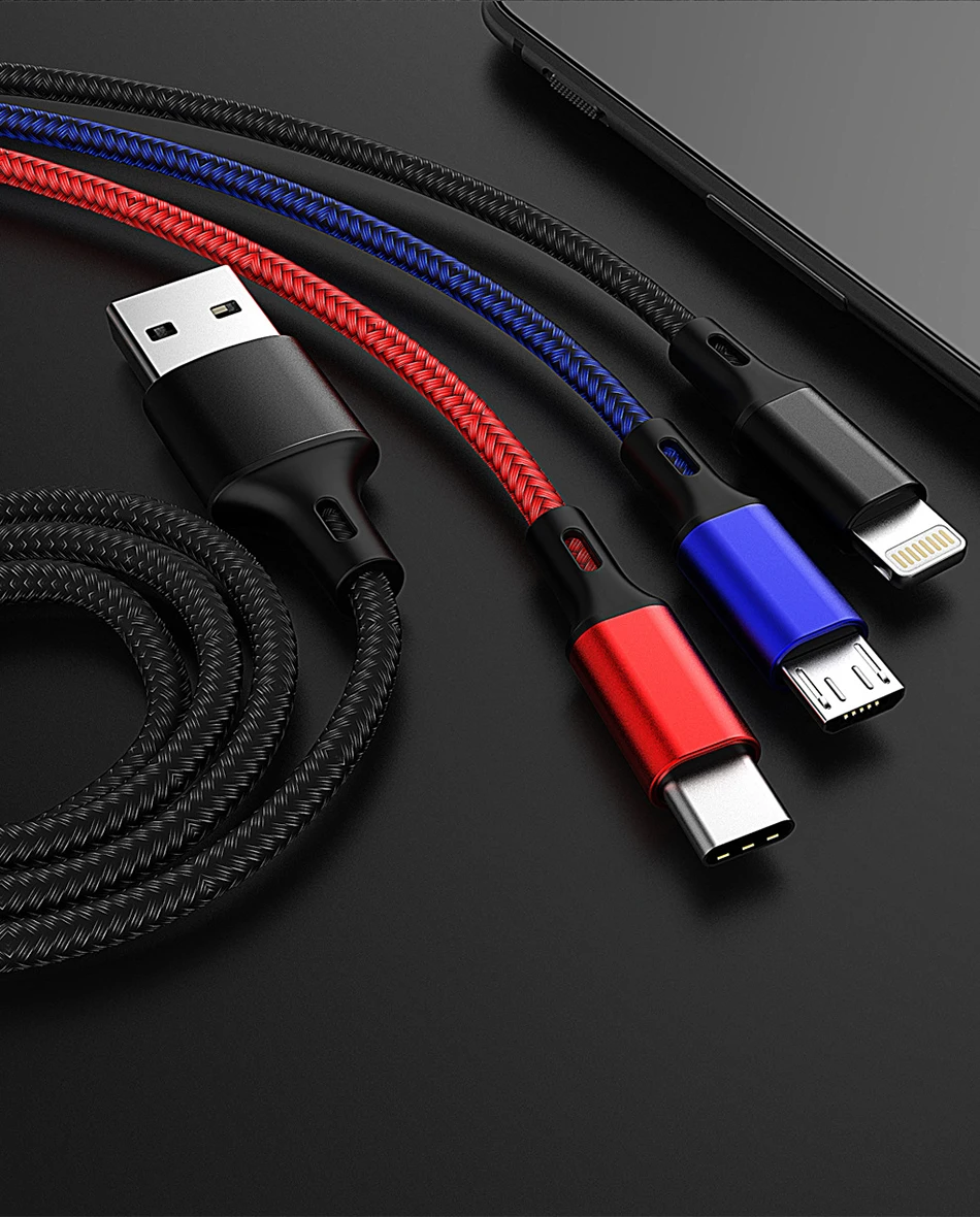 NOHON 3.5A 3 in 1 USB Cable Lighting For iPhone X 8 XS MAX XR 7 6 6s Plus Micro USB Type C For Xiaomi 6 Huawei Charge Cable 1 (11)