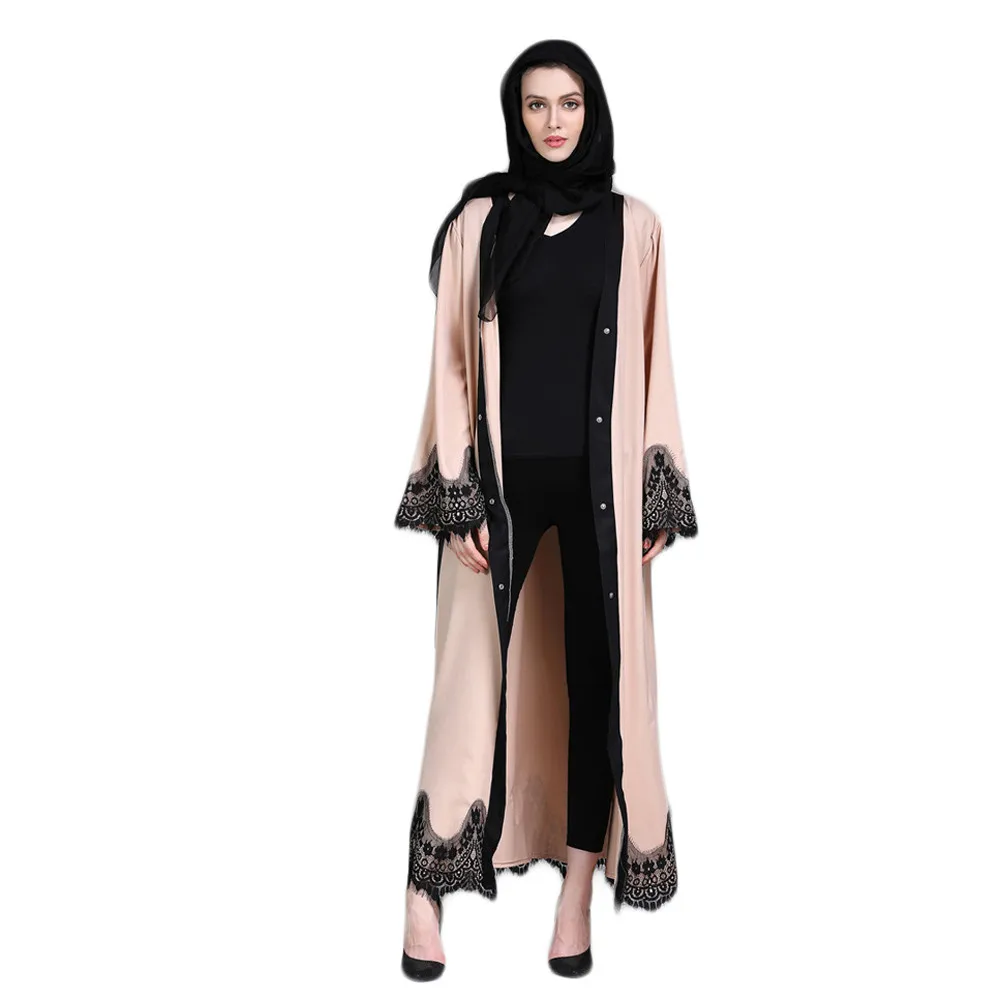 

FREE OSTRICH Muslim Dress Women Islamic Clothing Lace Splicing Long Coat Middle East Long Robe Muslim Fashion Dress Women Summer