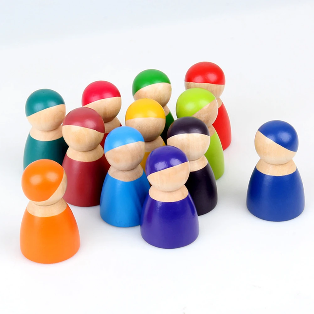 

12 pcs Rainbow Kids Wooden Blocks Baby Kids Educational Brain Game Original Fun Gifts Wood Toys Children Wooden Building Blocks