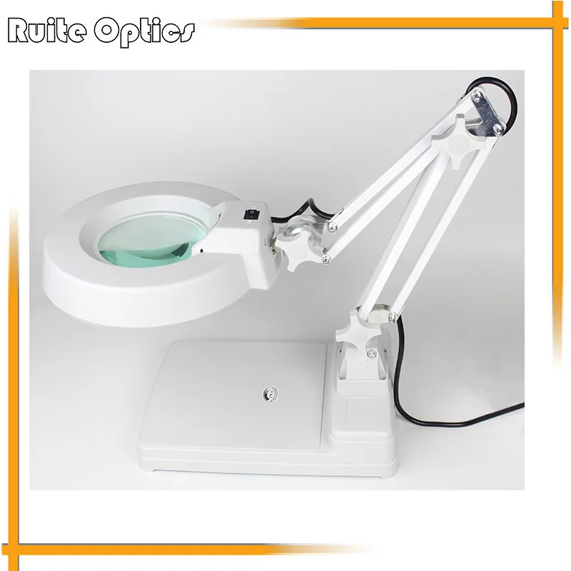 

AC 220V 10X Desktop Table LED Lamp Magnifer with Optical Glass Folding Stand for PCB Precision Parts Inspection Magnifying Glass