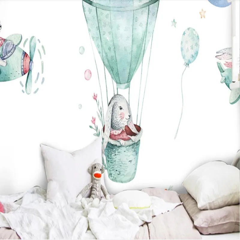 

Nordic modern minimalist hand drawn airplane rabbit children's room background wall
