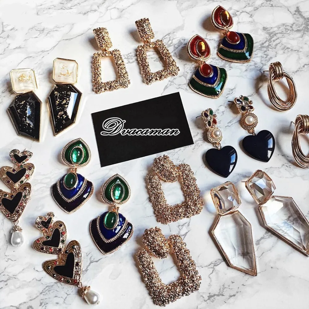 

Dvacaman Fashion Square Crystal Drop Earrings Women Vintage Metal Dangle Statement Earrings Wedding Party Gifts Jewelry Bijoux