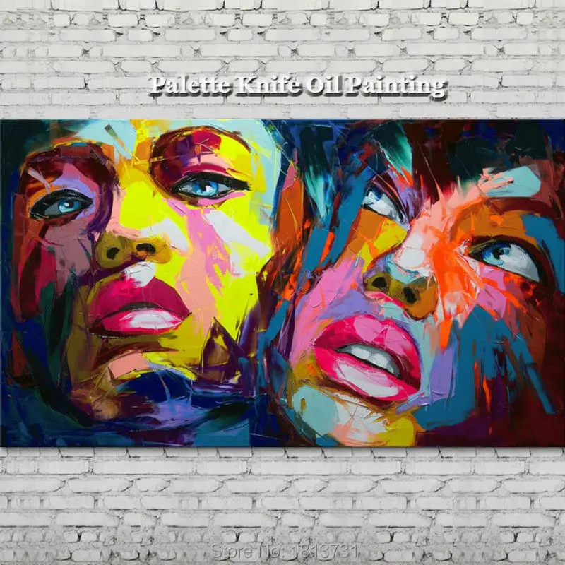 

Hand painted Francoise Nielly Palette knife portrait Face Oil painting Character figure canva wall Art picture 14-63