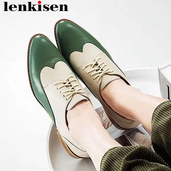 

2019 mixed colors natural leather british school classic vintage original design lace up plus size low heels shallow pumps L21