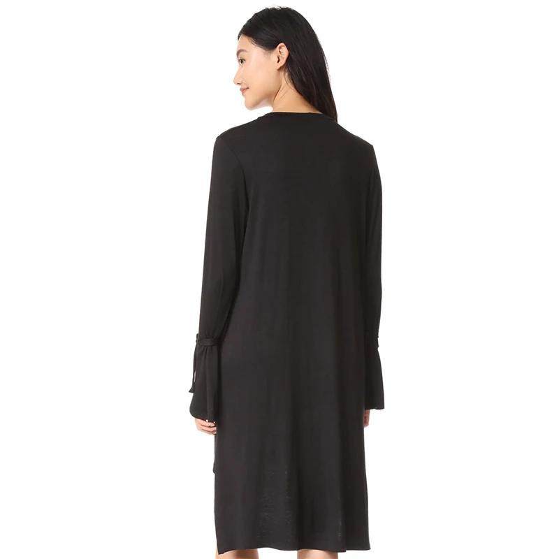 Vestido de mujer HYH HAOYIHUI con cuello en V de manga larga con encaje para mujer moda femenina vestido Casual sólido negro alto hueco fuera - 2