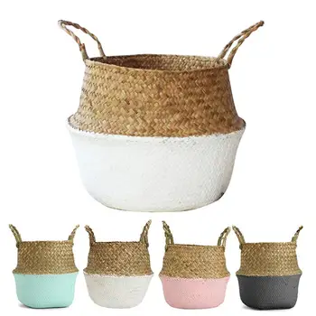 

NEW 27x23cm Hand Knitting Flower Basket Woven Belly Storage Basket Seagrass Flowerpot