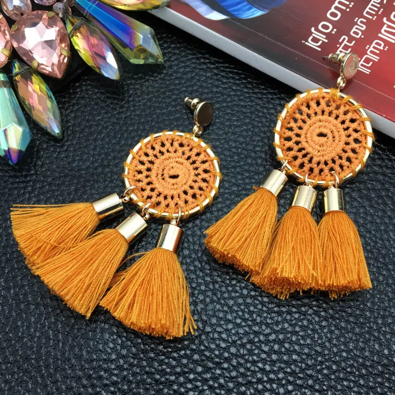 MANILAI 7 Colors Nets Weaving Bohemia Tassels Earrings For Women Beach Jewelry Long Dangle Drop Earrings Statement Brincos 2018