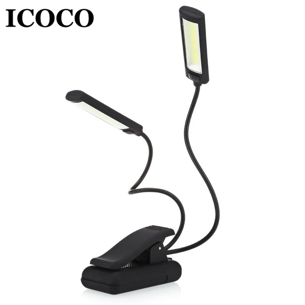 ICOCO Портативный USB батарейный зажим для чтения Светодиодная лампа 6 Вт COB Гибкая
