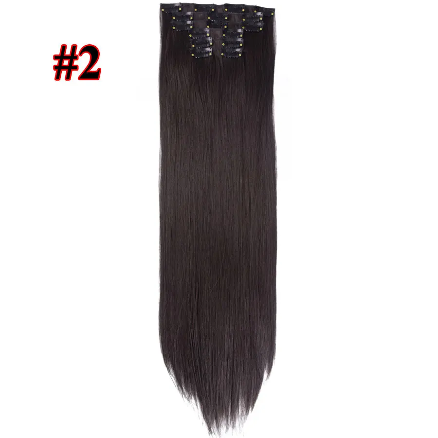 Leeons 16 цветов 16 клипс длинные прямые синтетические волосы для наращивания на клипсах из высокотемпературного волокна черные коричневые шиньоны - Цвет: 2