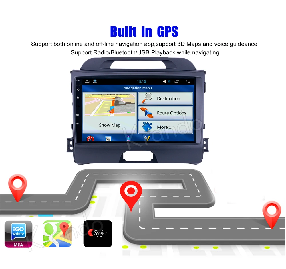 Excellent Krando Android 8.1 9" IPS Big Screen Full touch car Multimedia player for Kia Sportage 2008-2014 radio navigation system gps BT 3