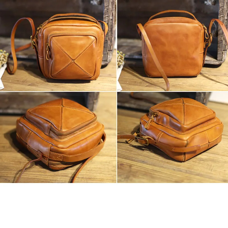 AETOO Original autumn on the new small bag handmade cowhide handbag retro stitching small square bag literary shoulder Messenger