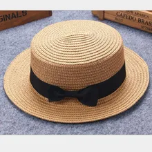 Детская летняя шляпа в британском ретро-стиле с бантом для девочек и мальчиков, соломенная шляпа с плоской крышей, Пляжная Солнцезащитная шляпа 2mz53