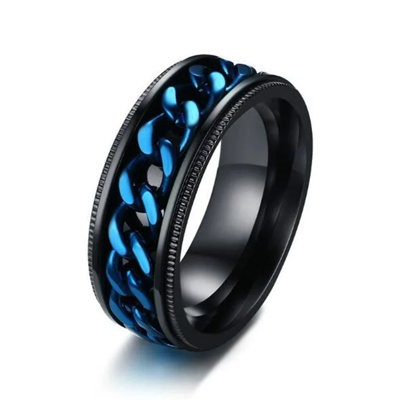 Модные синие кольца на цепочке для мужчин, кольцо из нержавеющей стали с текстурой шин, панк, мужское кольцо, acero inoxidable joyeria mujer, Size7-13