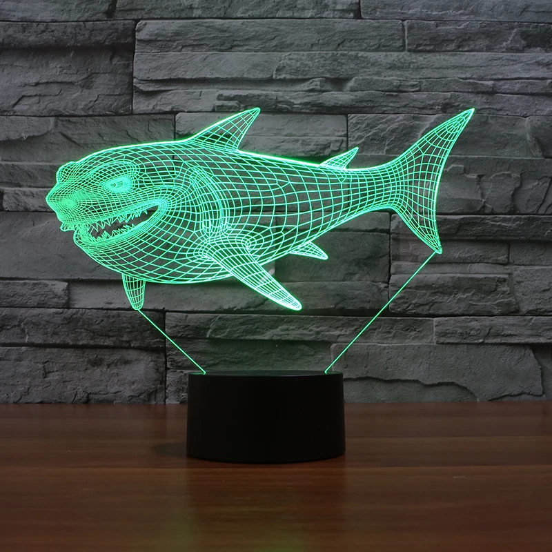 Amazing shark 7 Changing Colors 3d illusion led night lightin Night