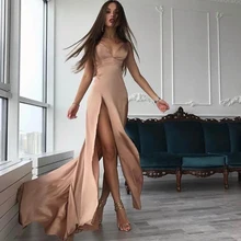 Women Fabala Deep V Neck High Slit Maxi Elegant Evening Party Summer Long Sleeveless summer deep v neck high waist maternity maxi dresses sleeveless draping long evening gown for pregnant women dinner slim dress