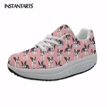 INSTANTARTS стильный Бостон-терьер печати Для женщин на плоской подошве Обувь для танцев с изображением животного собаки Туфли без каблуков на платформе обувь повседневные кроссовки для женщин