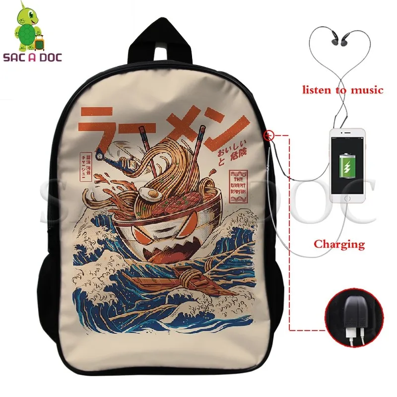 

Crazy Noodles Multifunction Backpack Women Men USB Charging Laptop Backpack Harajuku Book Bags Casual Travel Rucksack