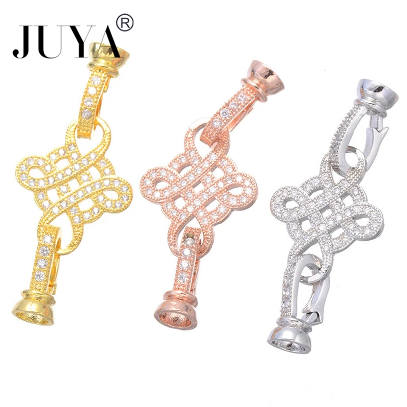 

2019 New wholesale Copper Zircon Knot Charms Fold Over Clasps Connectors DIY Strands Pearls Bracelets Necklace Findings bijoux