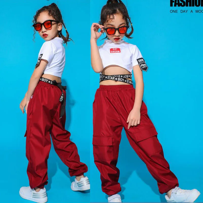 

Kids Jazz Dancing Costumes Girls Ballroom competitions Hip Hop Dance Clothes T Shirt Tops Jogger Pants Children dance outfits