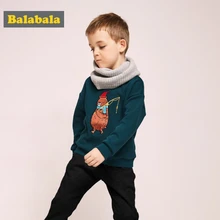 Balabala/теплый свитер с круглым вырезом в рубчик с флисовой подкладкой и аппликацией для маленьких мальчиков, зимний комплект для бега без застежки с карманами