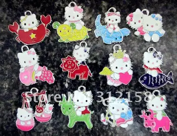 

100Pcs/Lots Alloy The Signs of the Zodiac Enamel Charms