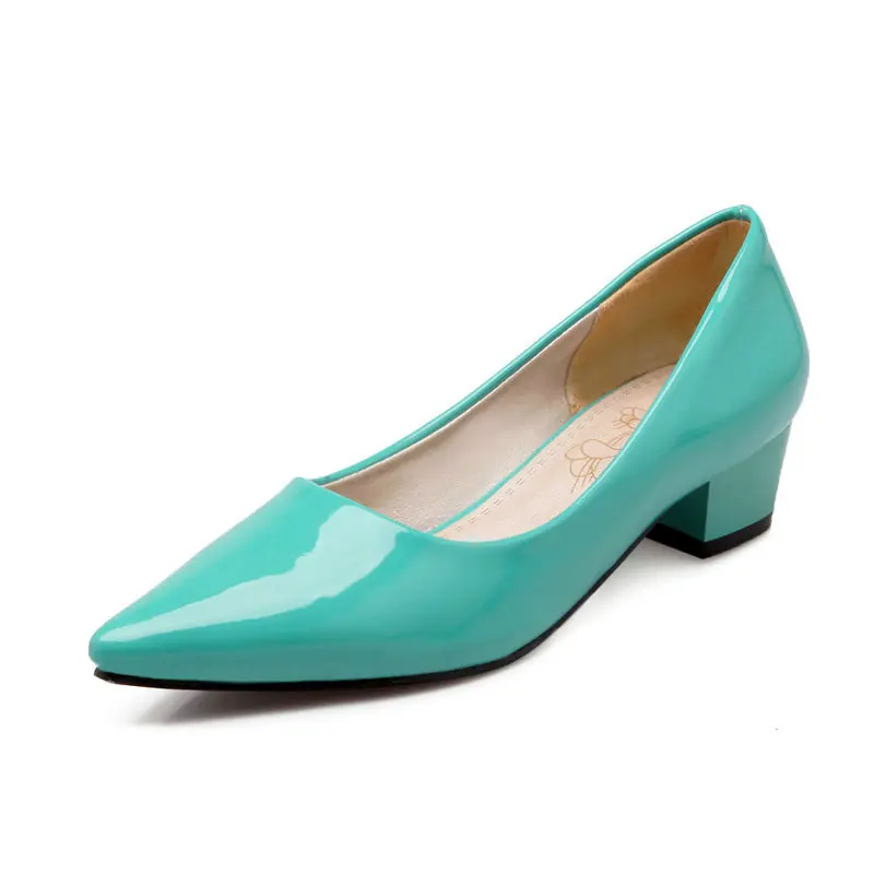 ZawsThia/ г. Весенне-летние модельные туфли из лакированной искусственной кожи с острым носком на среднем квадратном каблуке женские лоферы желтого и черного цвета, туфли-лодочки без шнуровки - Цвет: green