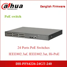 Dahua PoE переключатели DH-PFS4226-24GT-240 24-Порты и разъёмы PoE гигабитный управляемый коммутатор Поддержка IEEE802.3af, IEEE802.3at стандарта Hi-PoE 60 Вт