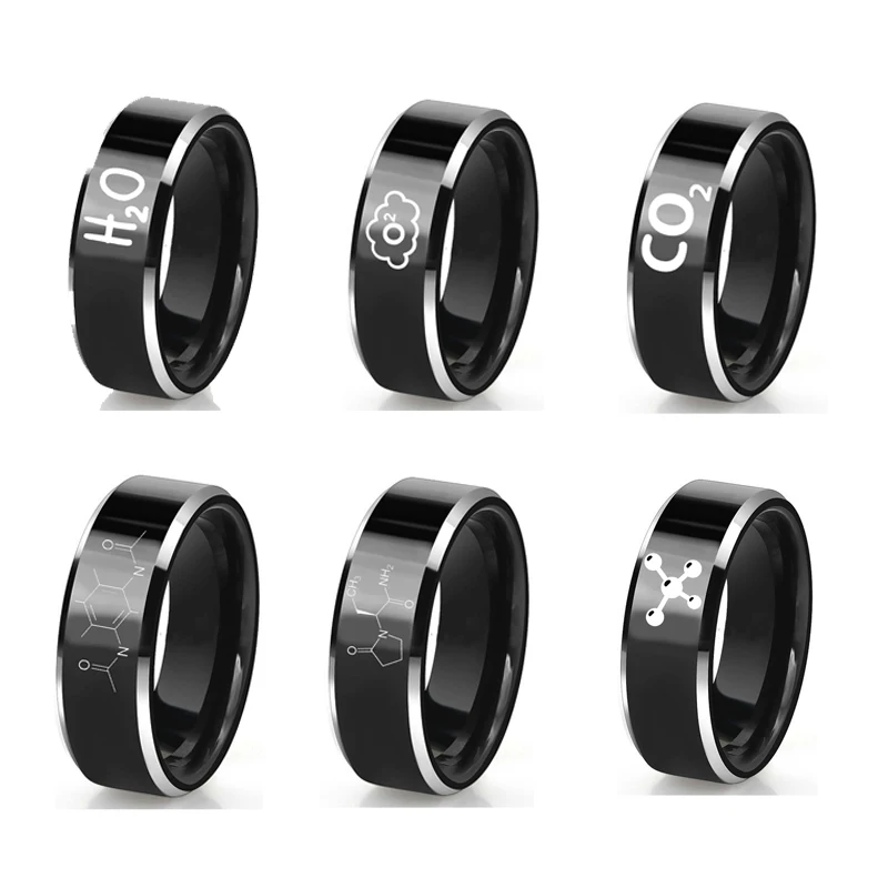 

Custom Chemical Formula Engraved Ring 8mm Black Tungsten Rings H2O Water CO2 O2 Special Unique Ring For Christmas Gift