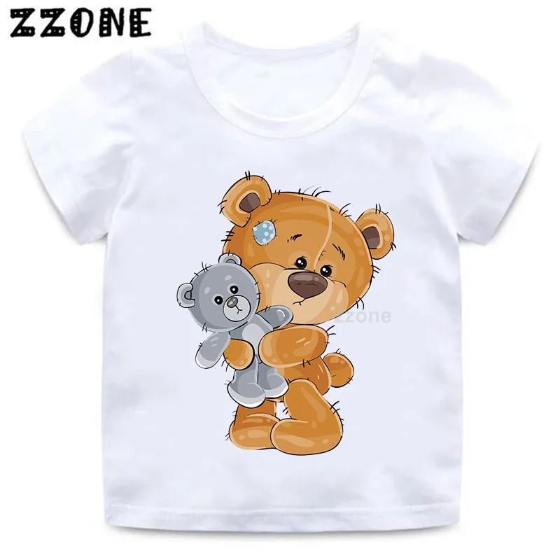 Футболка с принтом медведя на день рождения для мальчиков и девочек с цифрой 1-9, забавная футболка с рисунком Винни для малышей, детская одежда на день рождения, HKP5237 - Цвет: whiteT