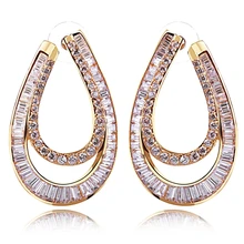 Свадебные серьги длинные Хрустальные Роскошные висячие серьги медный материал белый cz серьги-кольца, модные ювелирные украшения