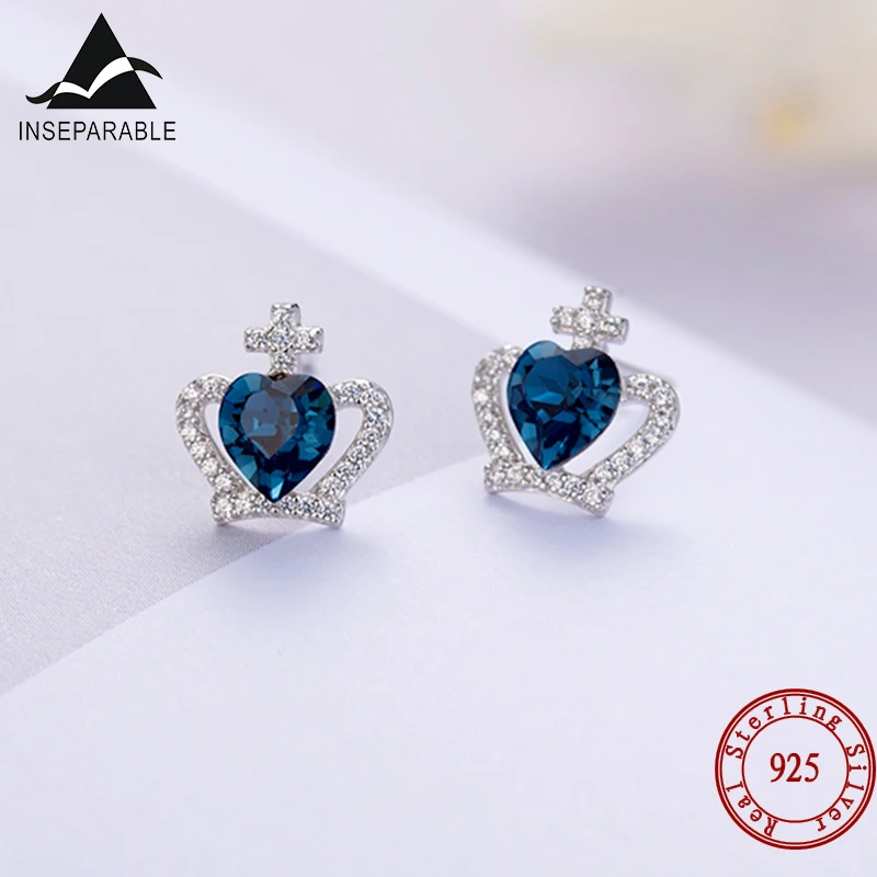 

Lovely 100% 925 Solid Real Sterling Silver Jewelry Stud Earrings For Women Friend Girl Lady Fashion classic Crown Swarovsky