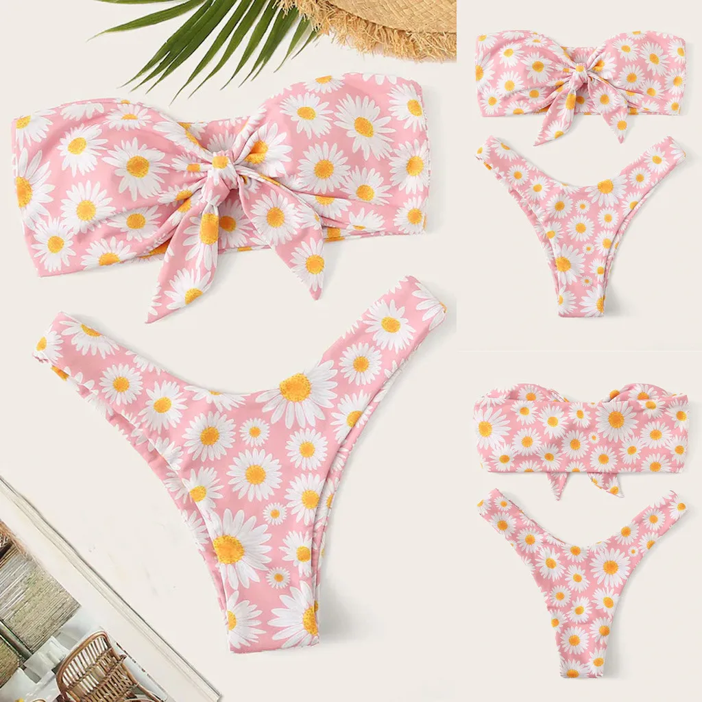 

Bikinis 2019 mujer Women Two Piece Print Push-Up Padded Bra Beach Bikini Set Swimsuit Swimwear Cover-ups Dropping Biquini New