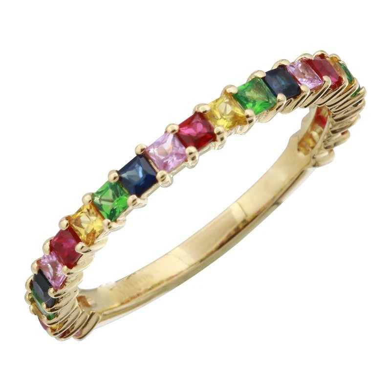 

Thin delicate square rainbow cz engagement band rings for women stack stacking Full finger fashion jewelry ring