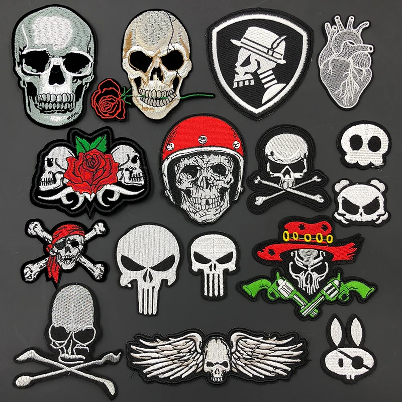 

Skull Embroidery Patch Clothes Decorative DIY Biker Iron on Patches for Clothing Sewing Stickers Fabric Badges Applique Fastso